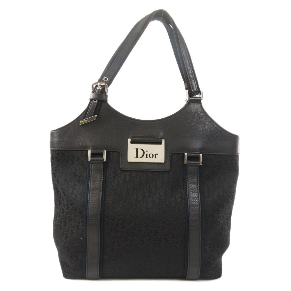 Christian Dior Trotter Pattern Handbag Canvas Black